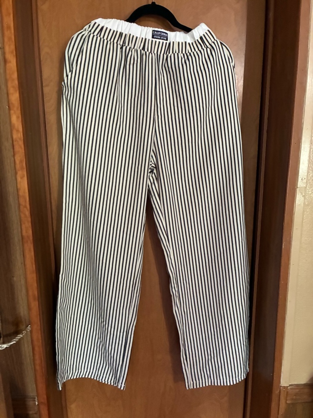 Striped Elastic Waist Casual Pants - Black & White Medium